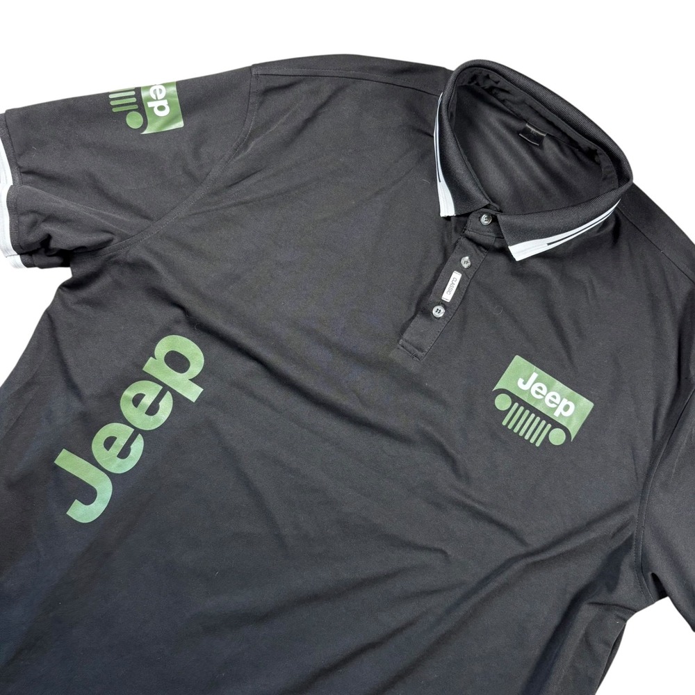 Jeep Polo Shirt Mens 3XL Black Green Logo Graphic Short Sleeve Cotton Blend